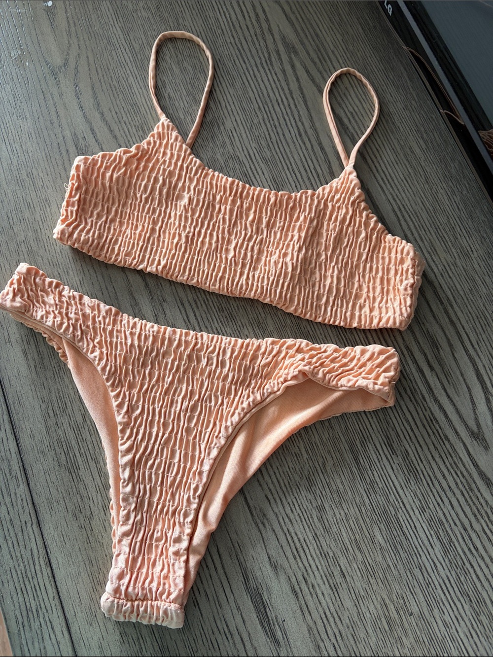 SHEIN Peach Textured Smocked Bikini Set